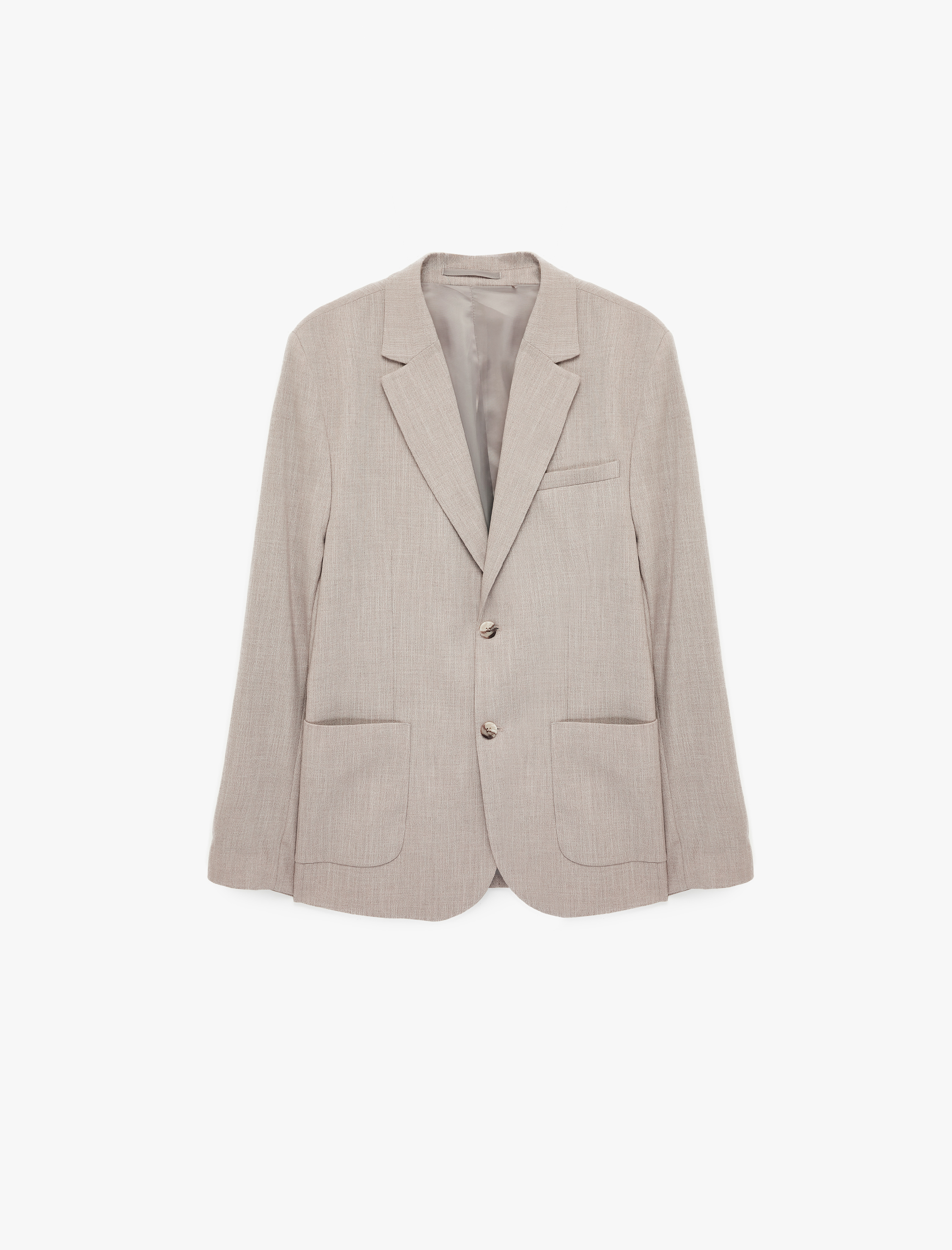   Uzun Kollu Viskon Karışımlı Cepli Düğmeli Mono Yaka Slim Fit Blazer Ceket