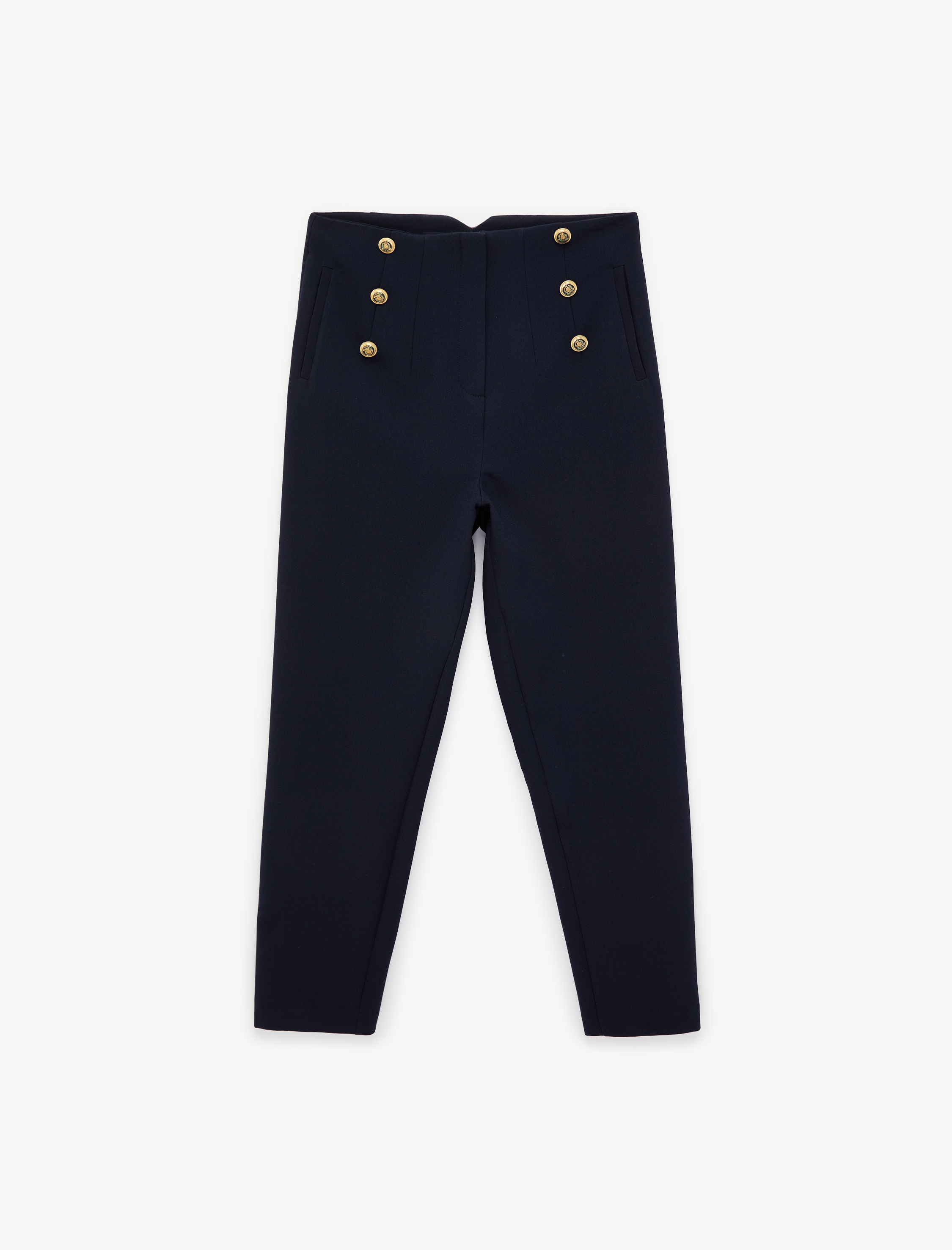   Düğme Detaylı Cepli Yüksek Bel Slim Fit Cigarette Pantolon