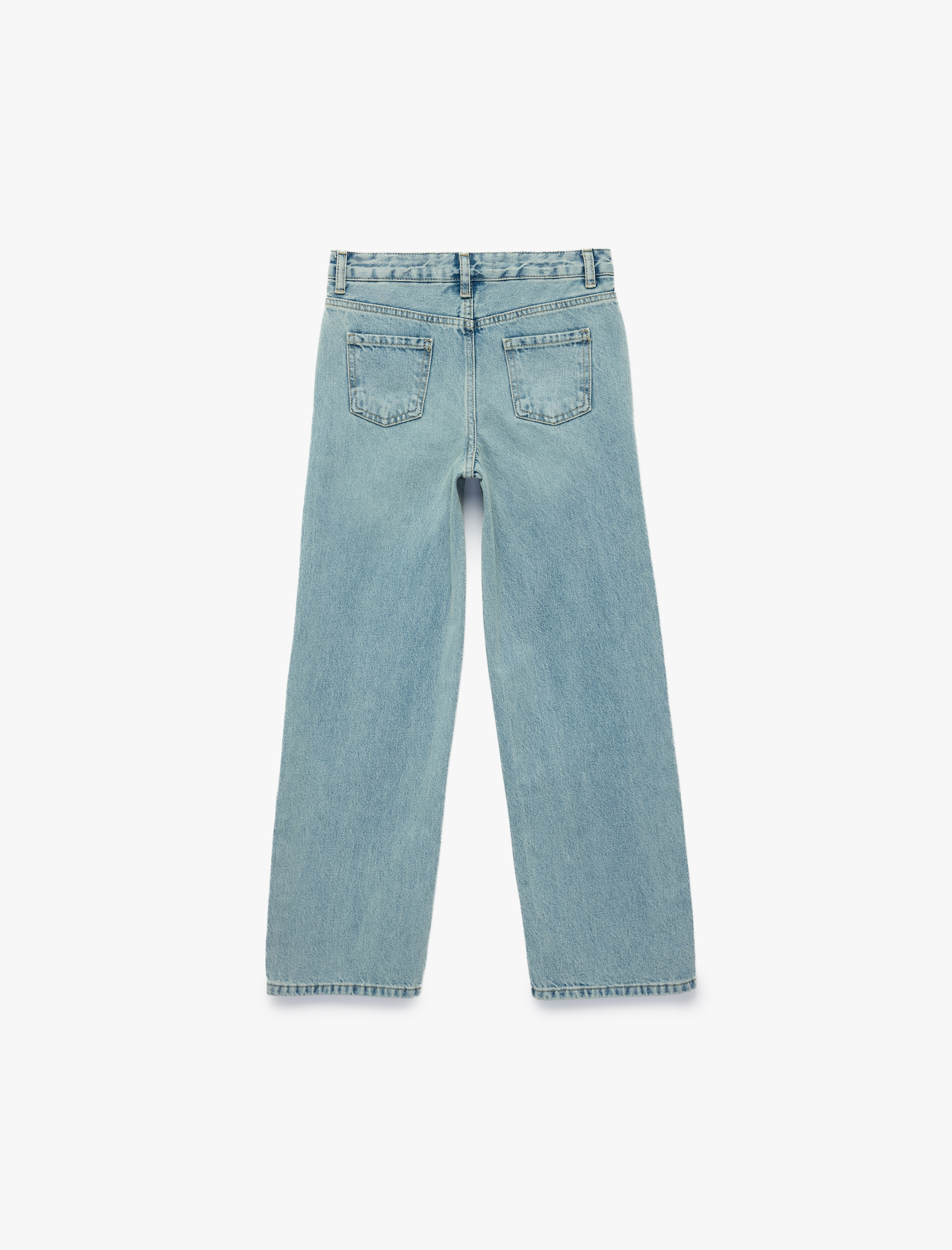  Kız Çocuk Pamuklu Cepli Geniş Paça Denim Pantolon