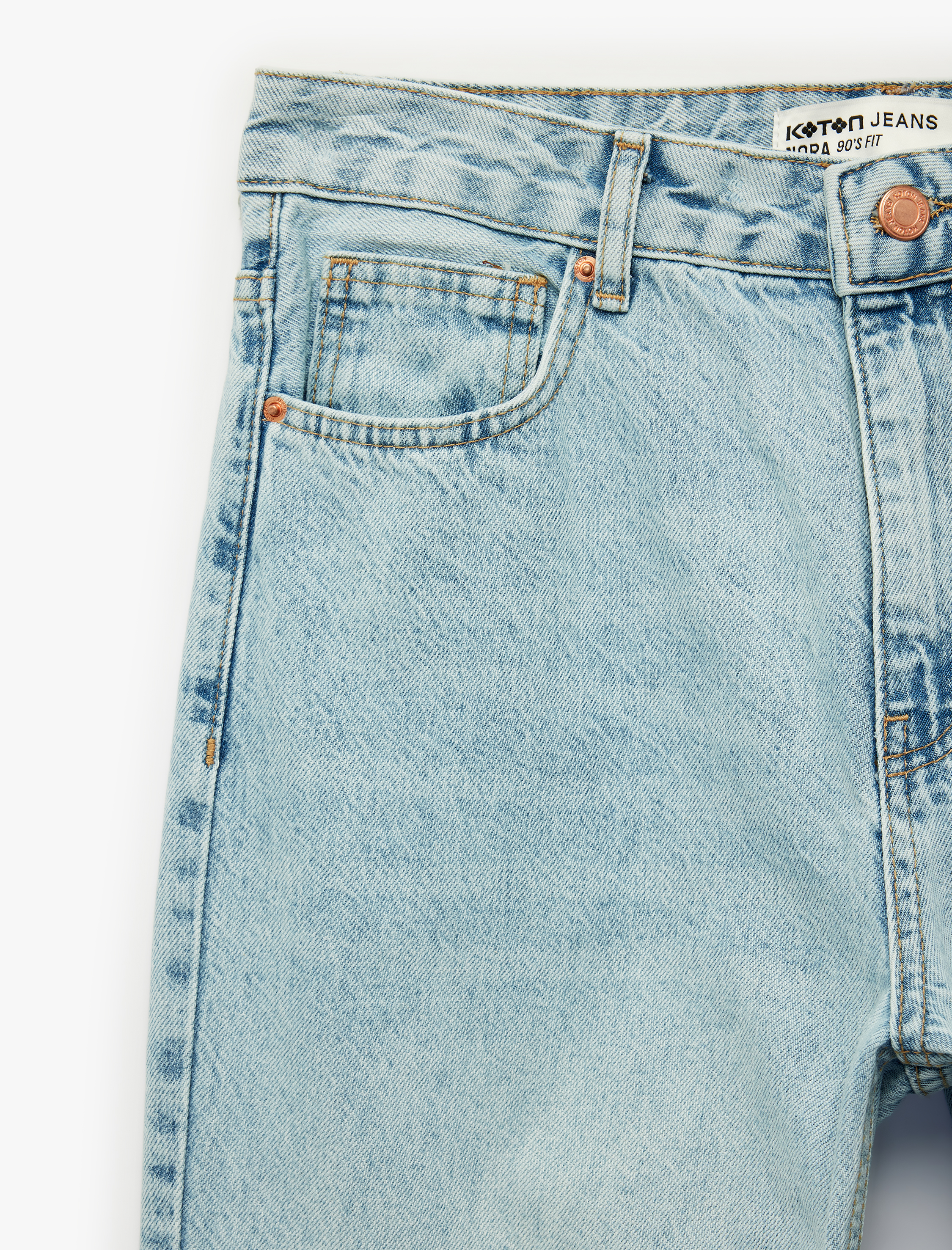   Yüksek Bel Düz Paça Cepli Pamuklu Denim Pantolon - Straight Fit Jeans