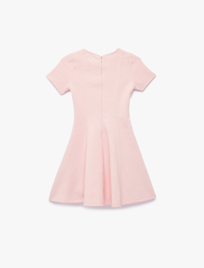 Kız Çocuk Kısa Kollu Bisiklet Yaka Pileli Elbise