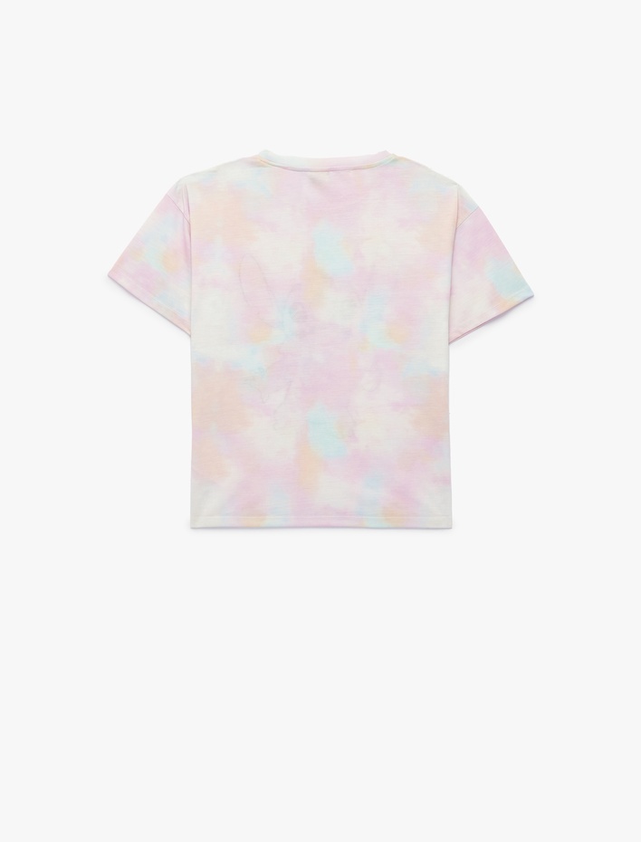 Kız Çocuk Lisanslı Stitch Baskılı Kısa Kollu Bisiklet Yaka Tişört