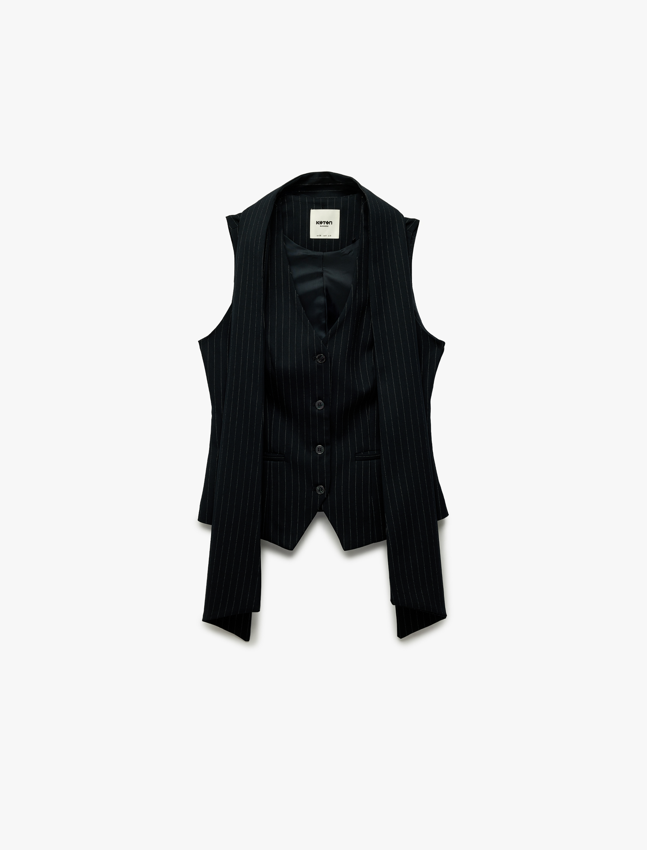   Viskon Karışımlı Cepli Fular Detaylı V Yaka Kolsuz Yelek