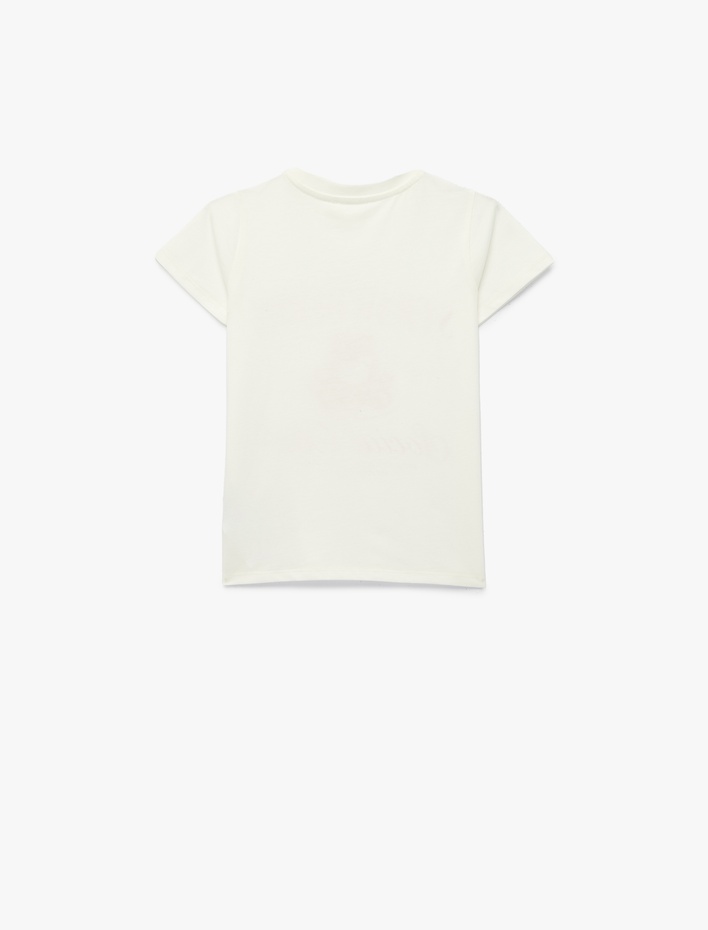 Kız Çocuk Pamuklu Kısa Kollu Bisiklet Yaka Baskılı Tişört