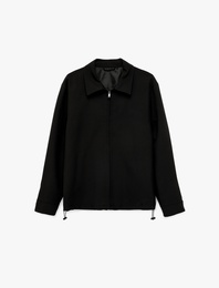 Regular Fit Uzun Kollu Cepli Gömlek Yaka Fermuarlı Spor Ceket