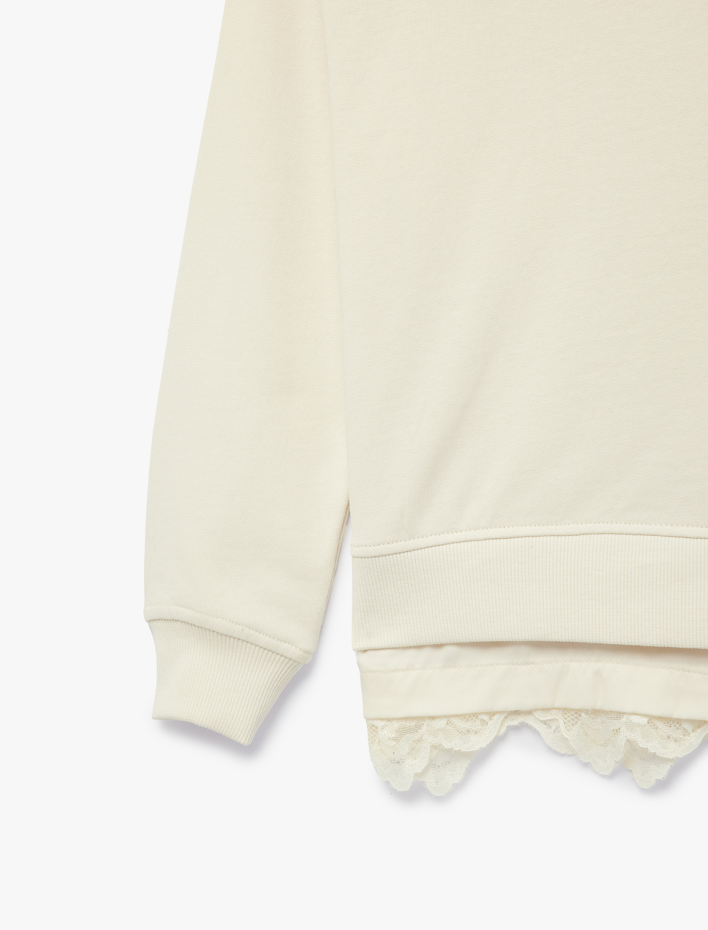  Kız Çocuk Uzun Kollu Bisiklet Yaka Dantel Detaylı Pamuklu Sweatshirt