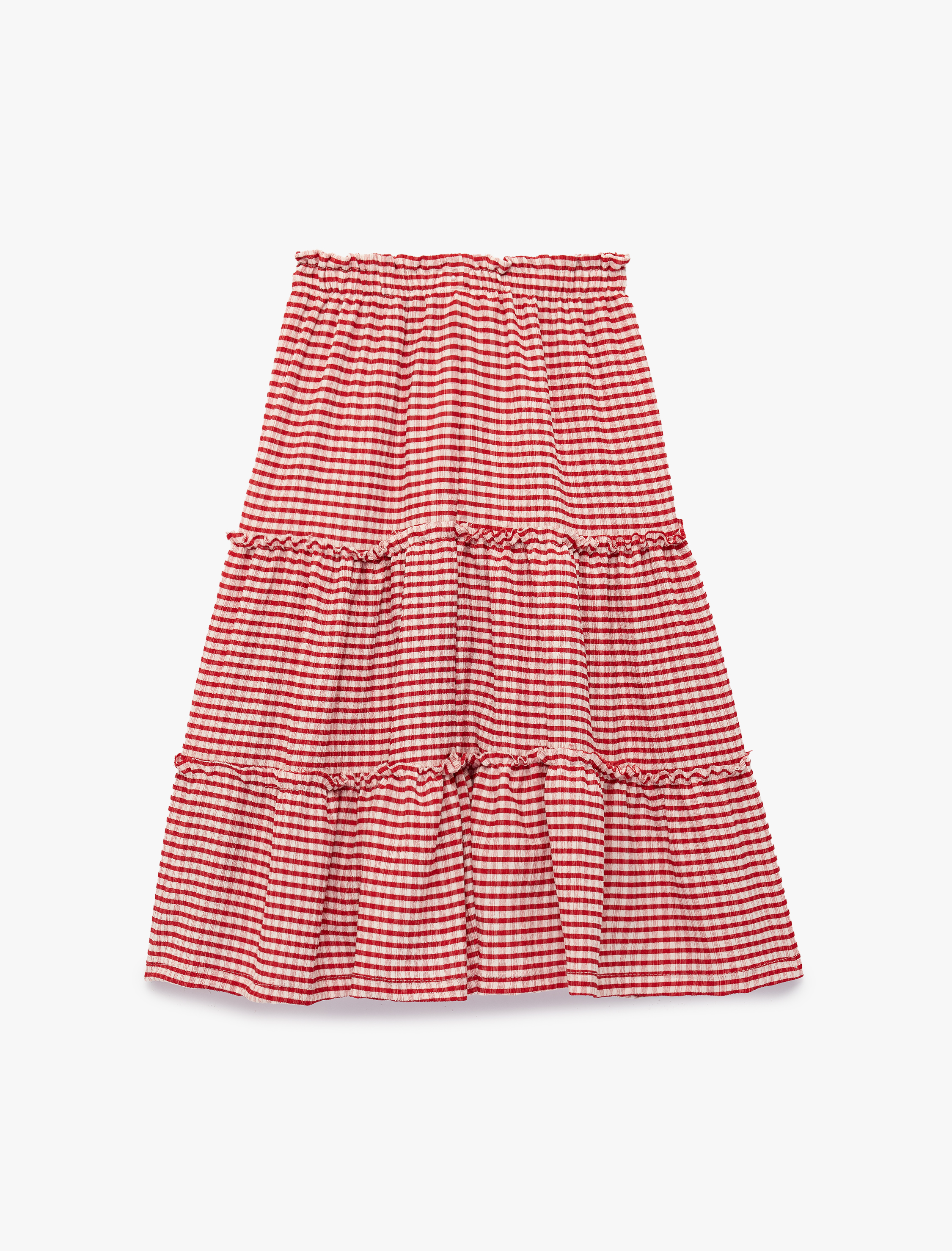  Kız Çocuk Bürümcük Kumaş Beli Lastikli Katlı Pötikareli Midi Etek