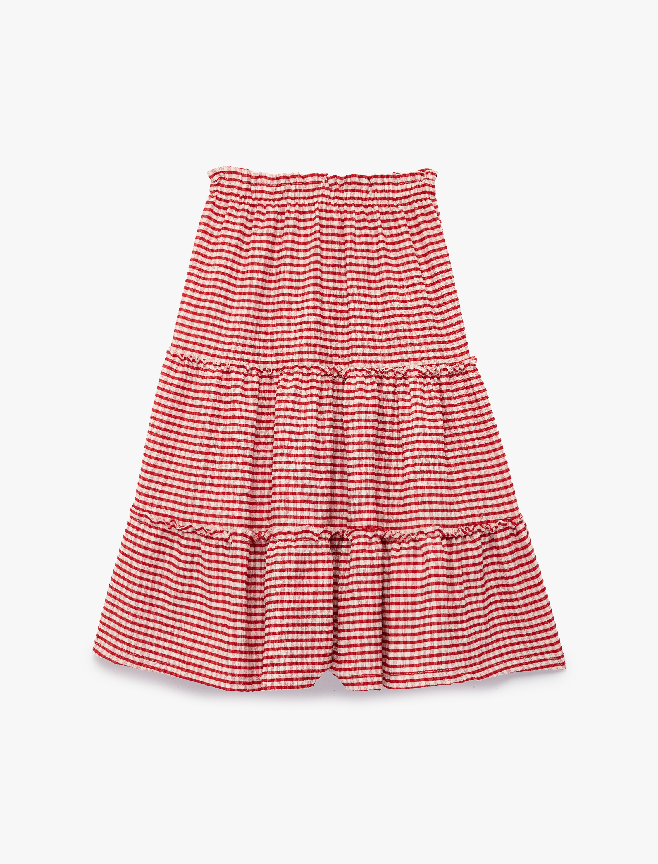  Kız Çocuk Bürümcük Kumaş Beli Lastikli Katlı Pötikareli Midi Etek