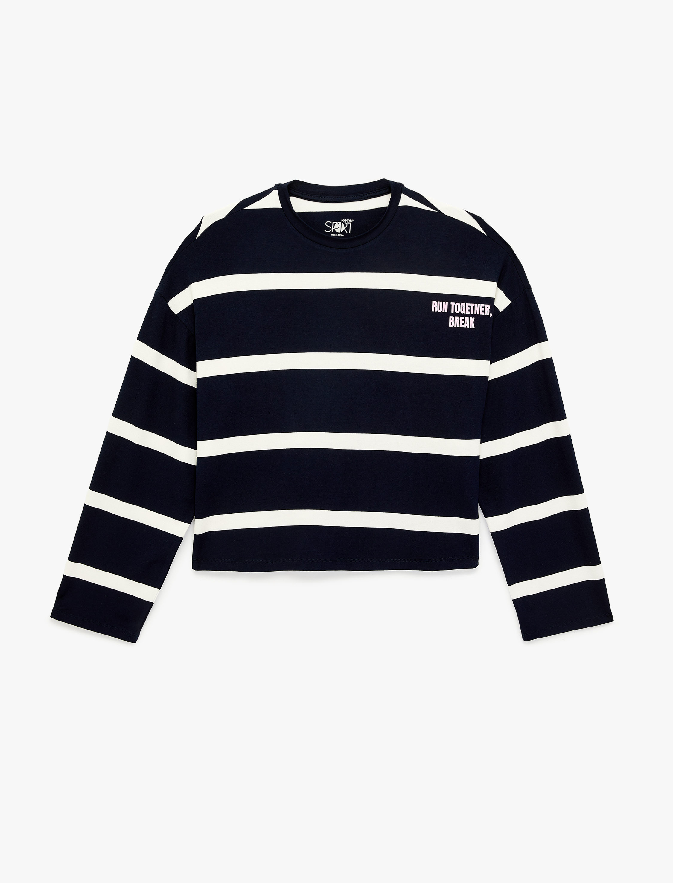   Rahat Kalıp Bisiklet Yaka Uzun Kollu Viskon Baskılı Spor Tişört