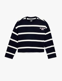 Rahat Kalıp Bisiklet Yaka Uzun Kollu Viskon Baskılı Spor Tişört