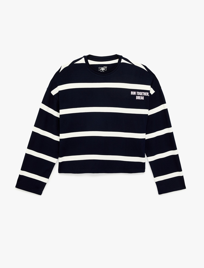  Rahat Kalıp Bisiklet Yaka Uzun Kollu Viskon Baskılı Spor Tişört