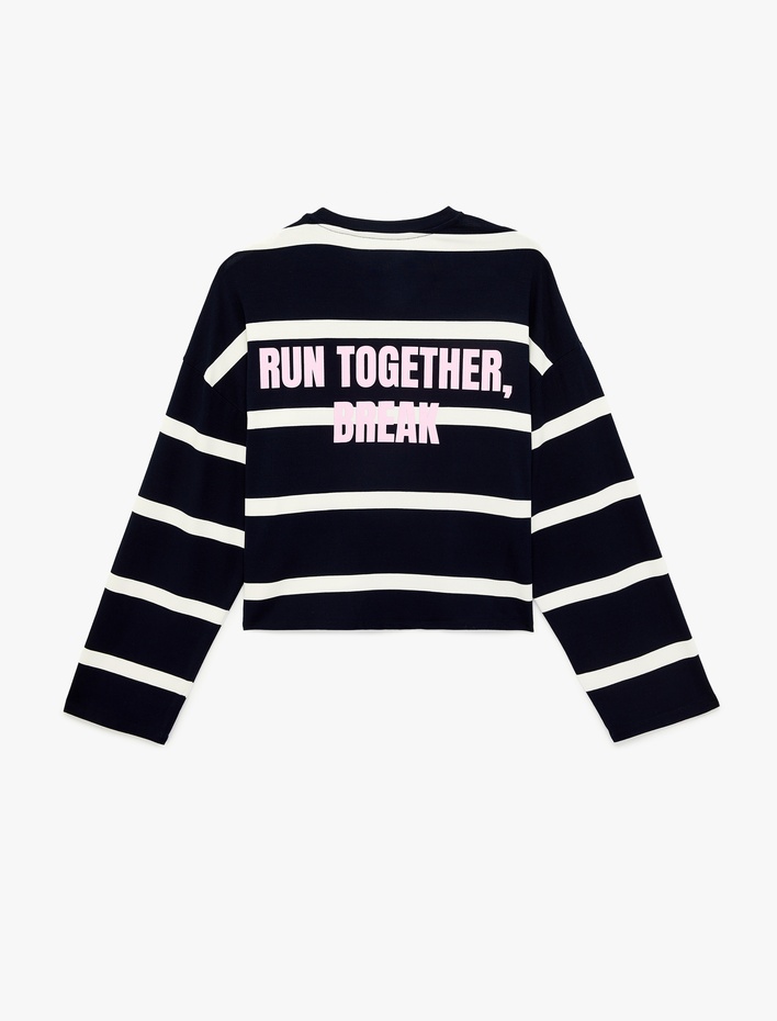  Rahat Kalıp Bisiklet Yaka Uzun Kollu Viskon Baskılı Spor Tişört