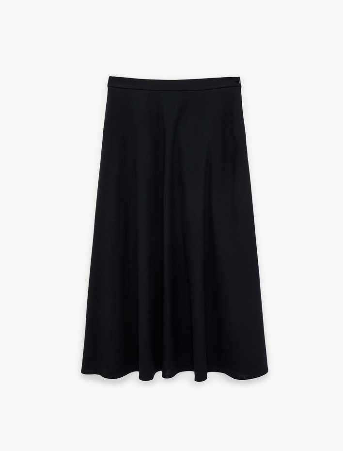  Koyun Yünü Karışımlı Normal Bel Volanlı Kloş Midi Etek