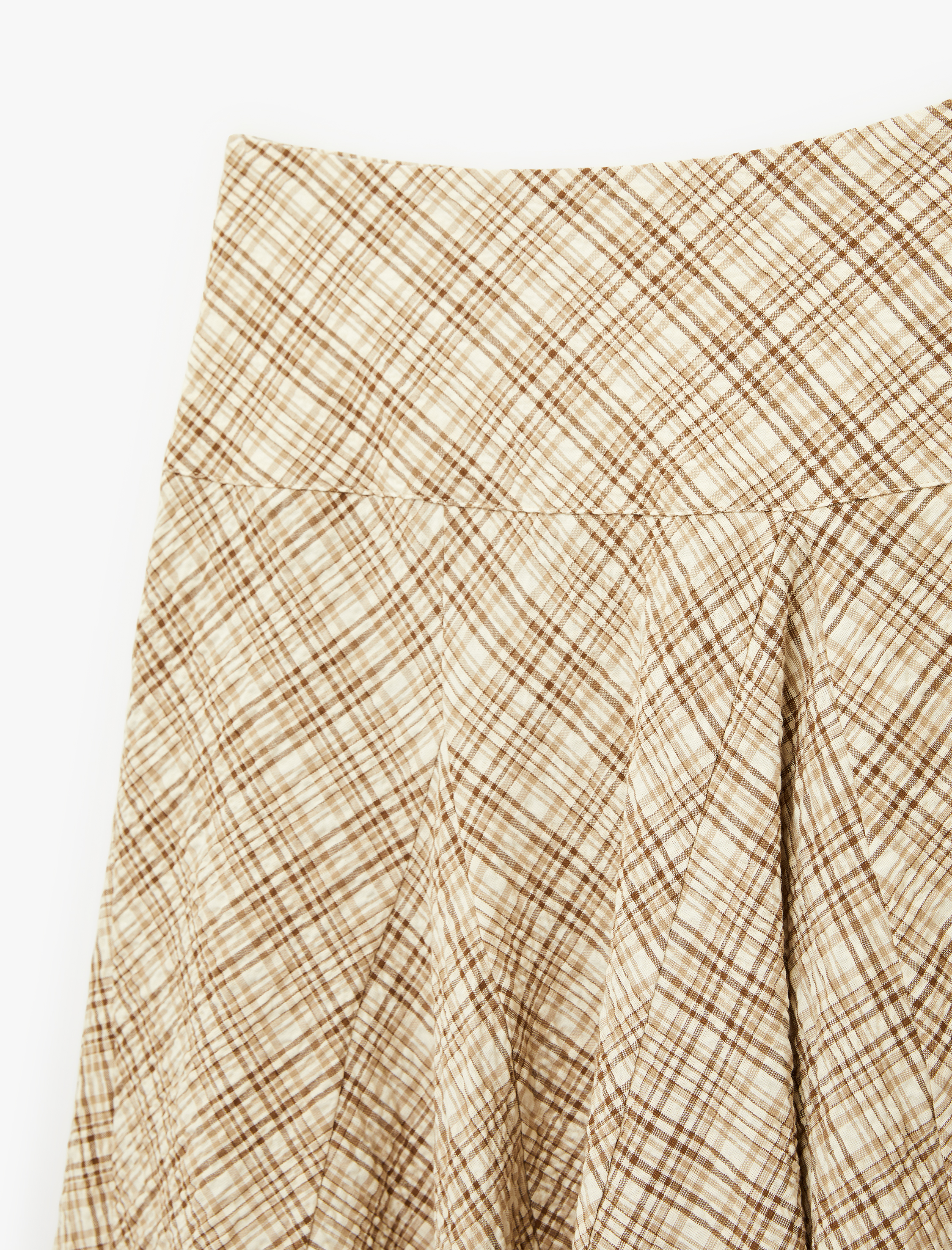   Rahat Kalıp Asimetrik Kesim Midi Ekose Etek