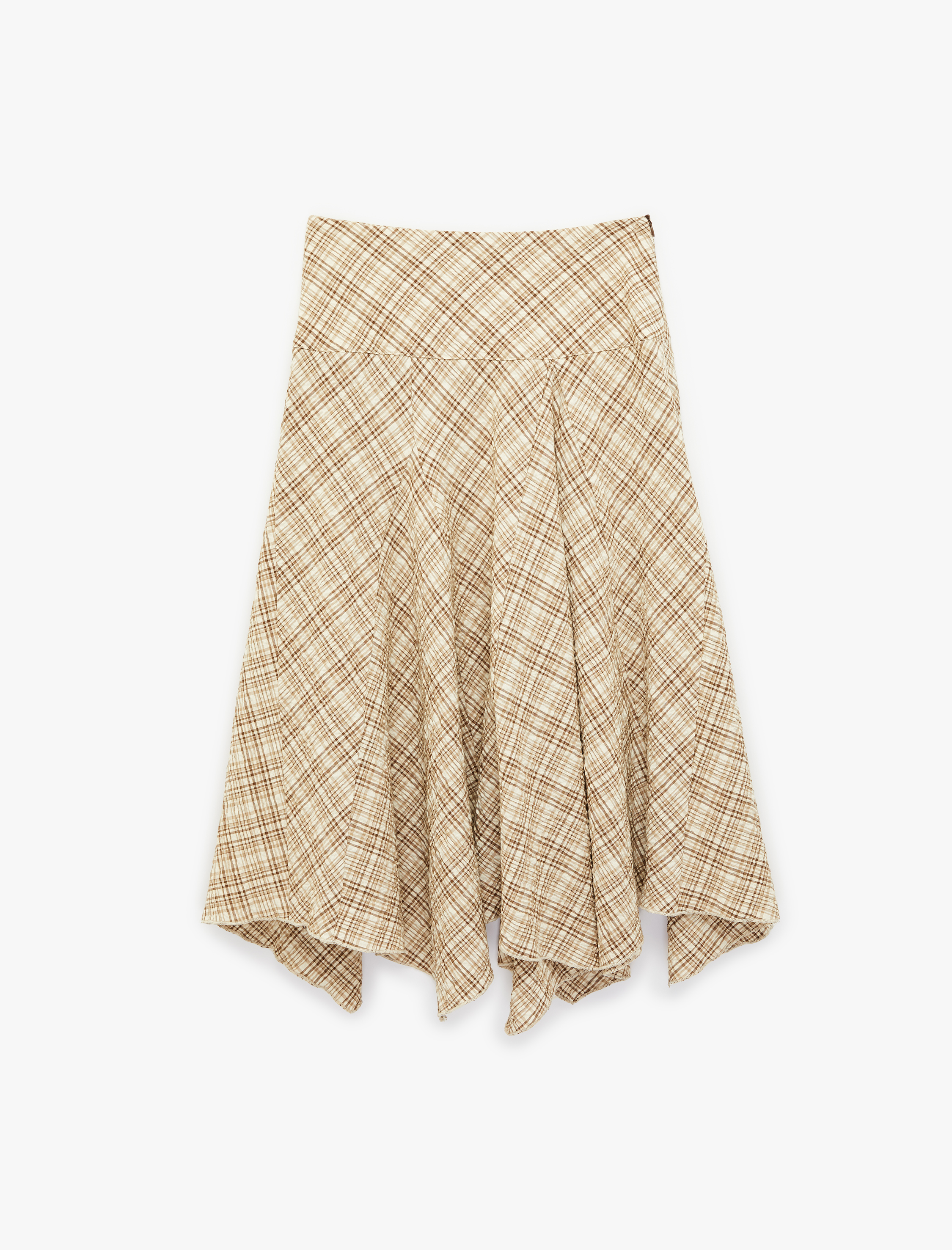   Rahat Kalıp Asimetrik Kesim Midi Ekose Etek