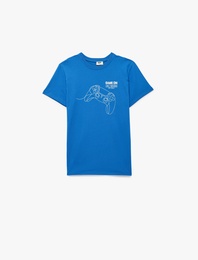 Baskılı Bisiklet Yaka Kısa Kollu Pamuklu Oversize Tişört