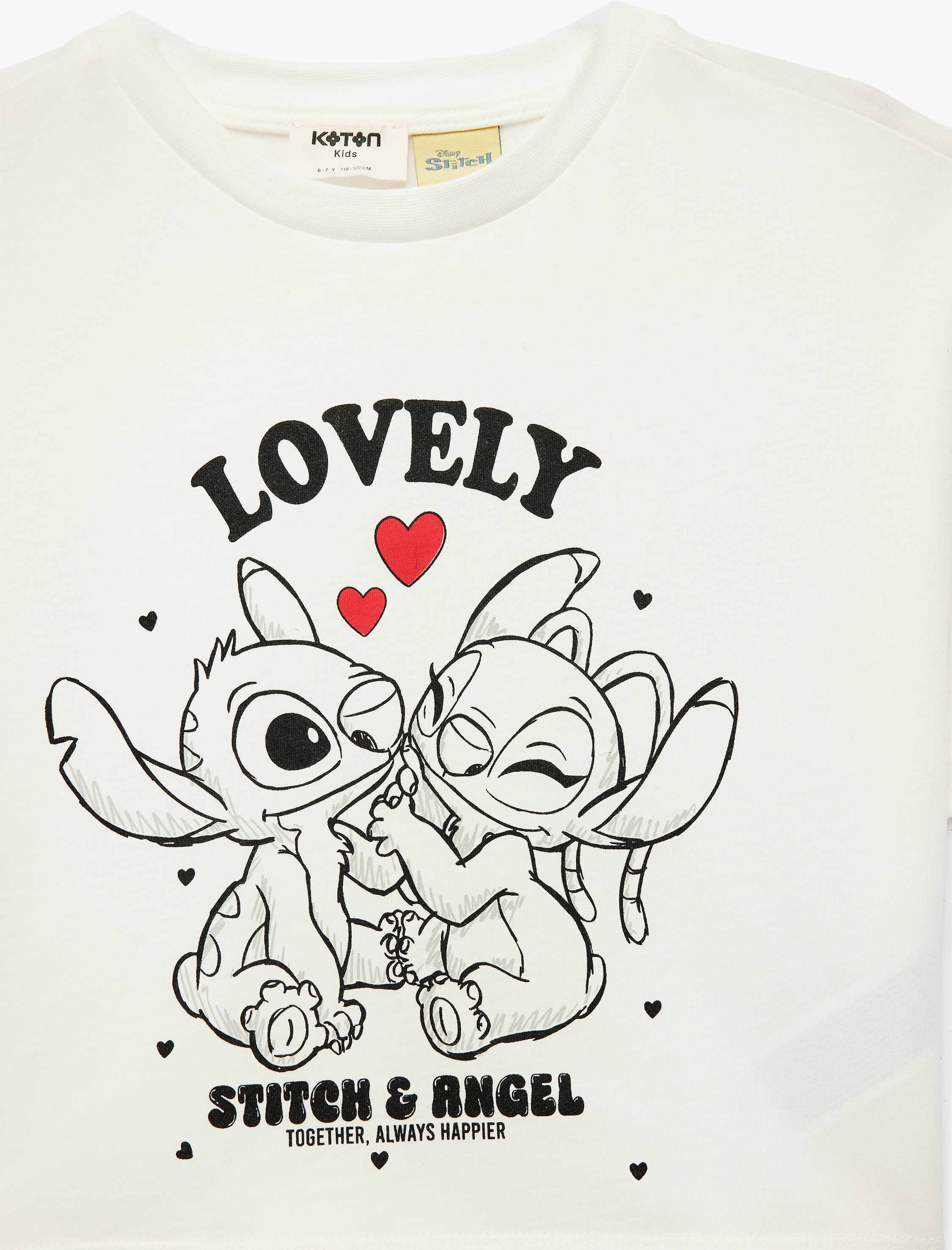  Kız Çocuk Lisanslı Stitch Baskılı Uzun Kollu Bisiklet Yaka Pamuklu Tişört