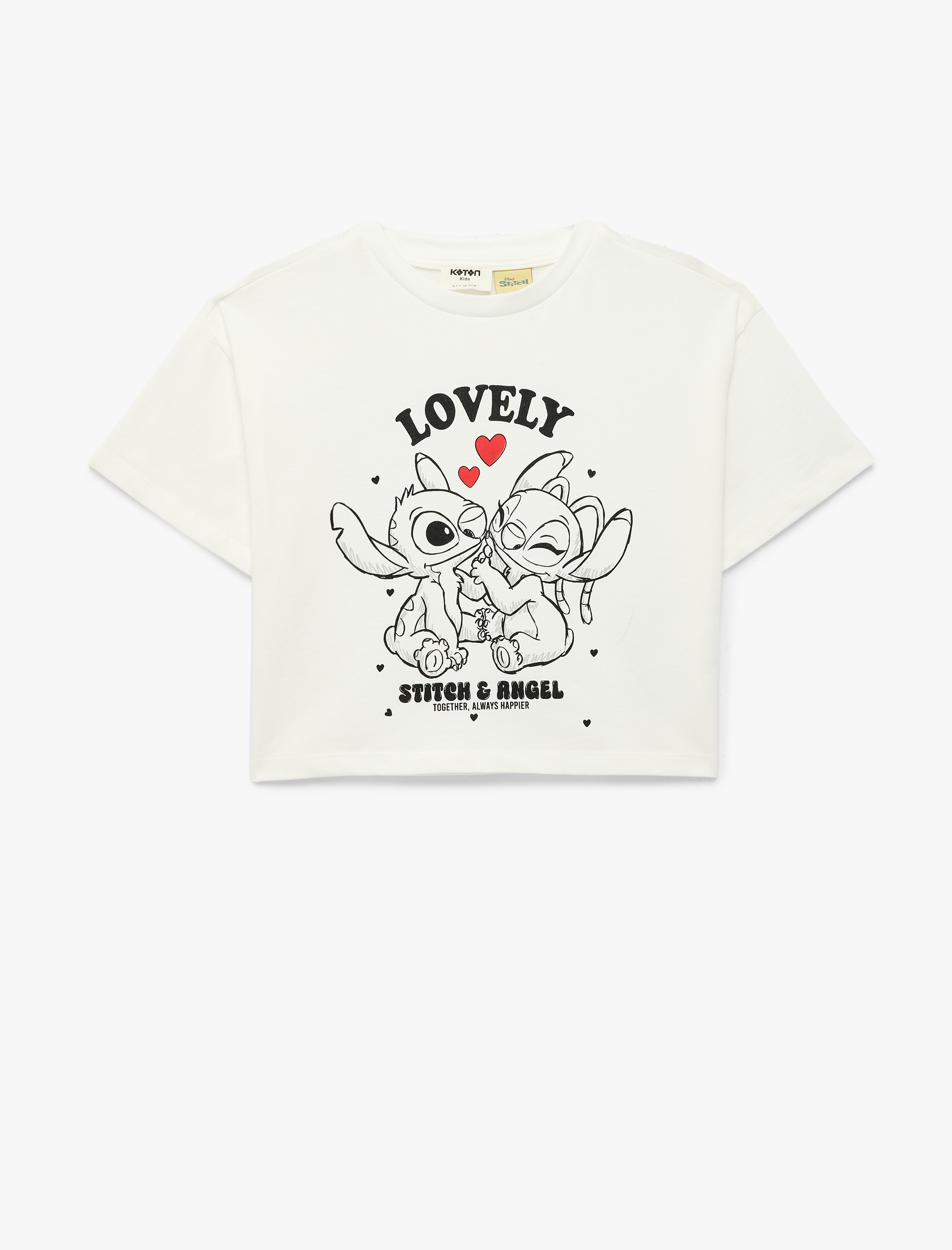  Kız Çocuk Lisanslı Stitch Baskılı Uzun Kollu Bisiklet Yaka Pamuklu Tişört