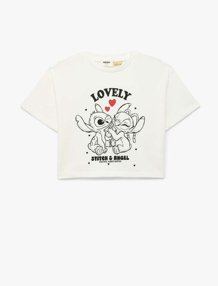 Kız Çocuk Lisanslı Stitch Baskılı Uzun Kollu Bisiklet Yaka Pamuklu Tişört