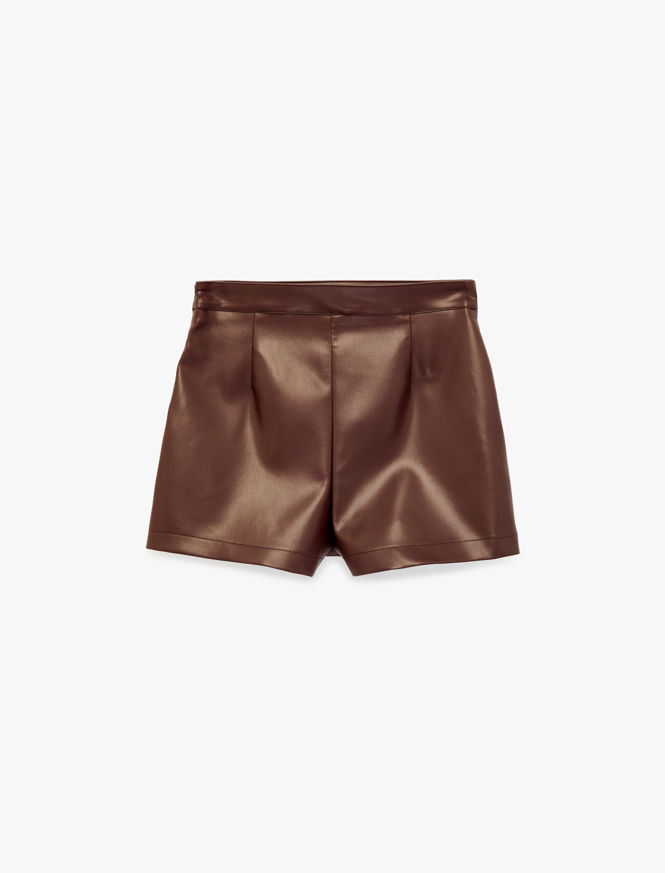   Yırtmaç Detaylı Mini Suni Deri Şort Etek