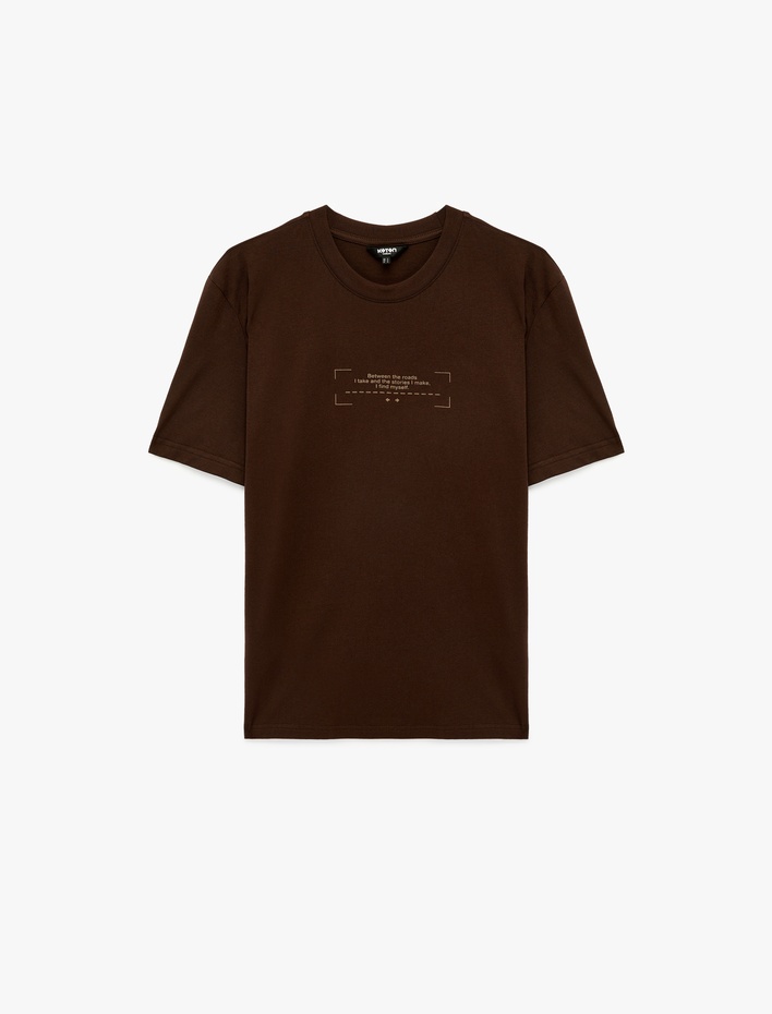  Regular Fit Kısa Kollu Pamuklu Bisiklet Yaka Baskılı Tişört