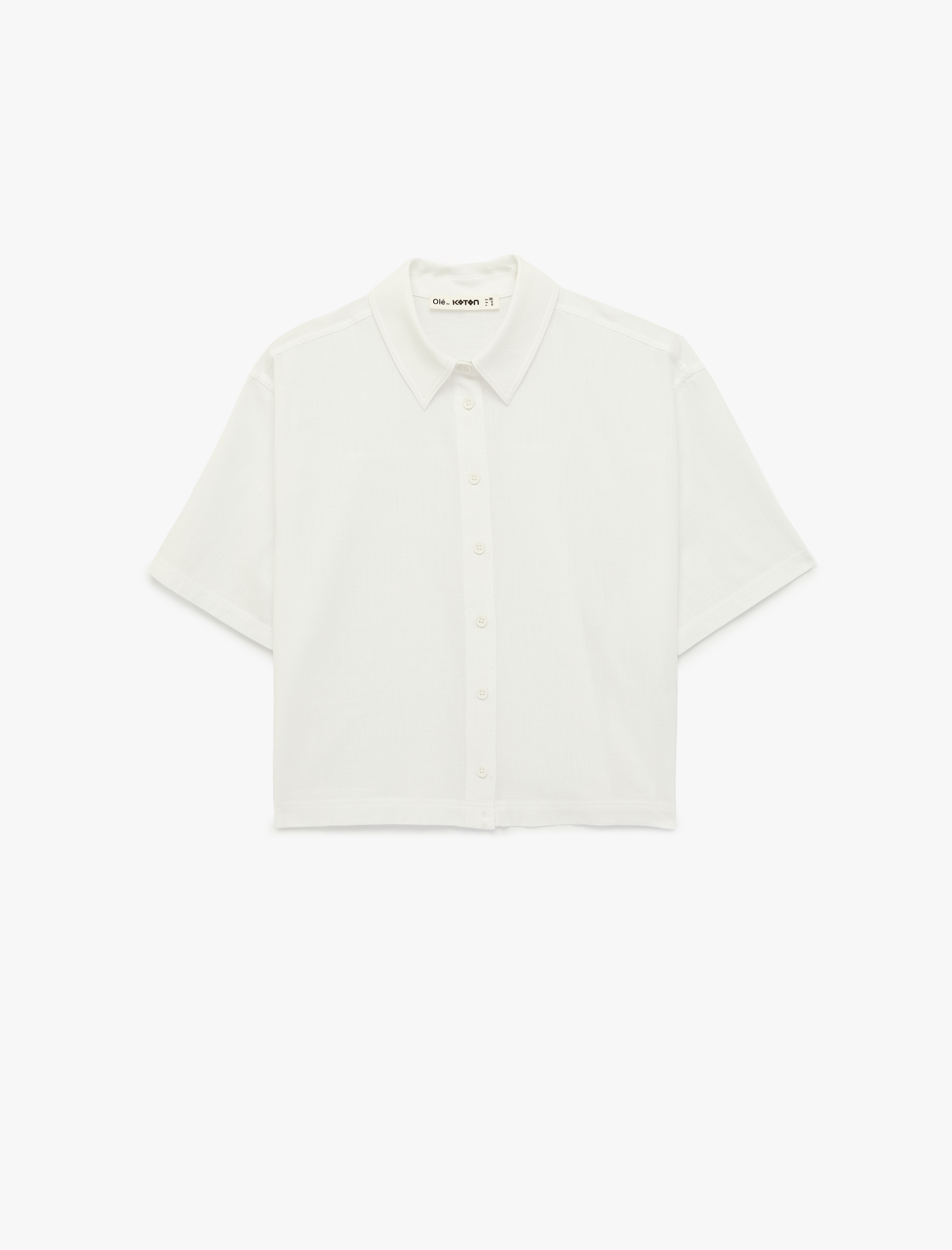   Pamuklu Düğmeli Klasik Yaka Kısa Kollu Crop Gömlek