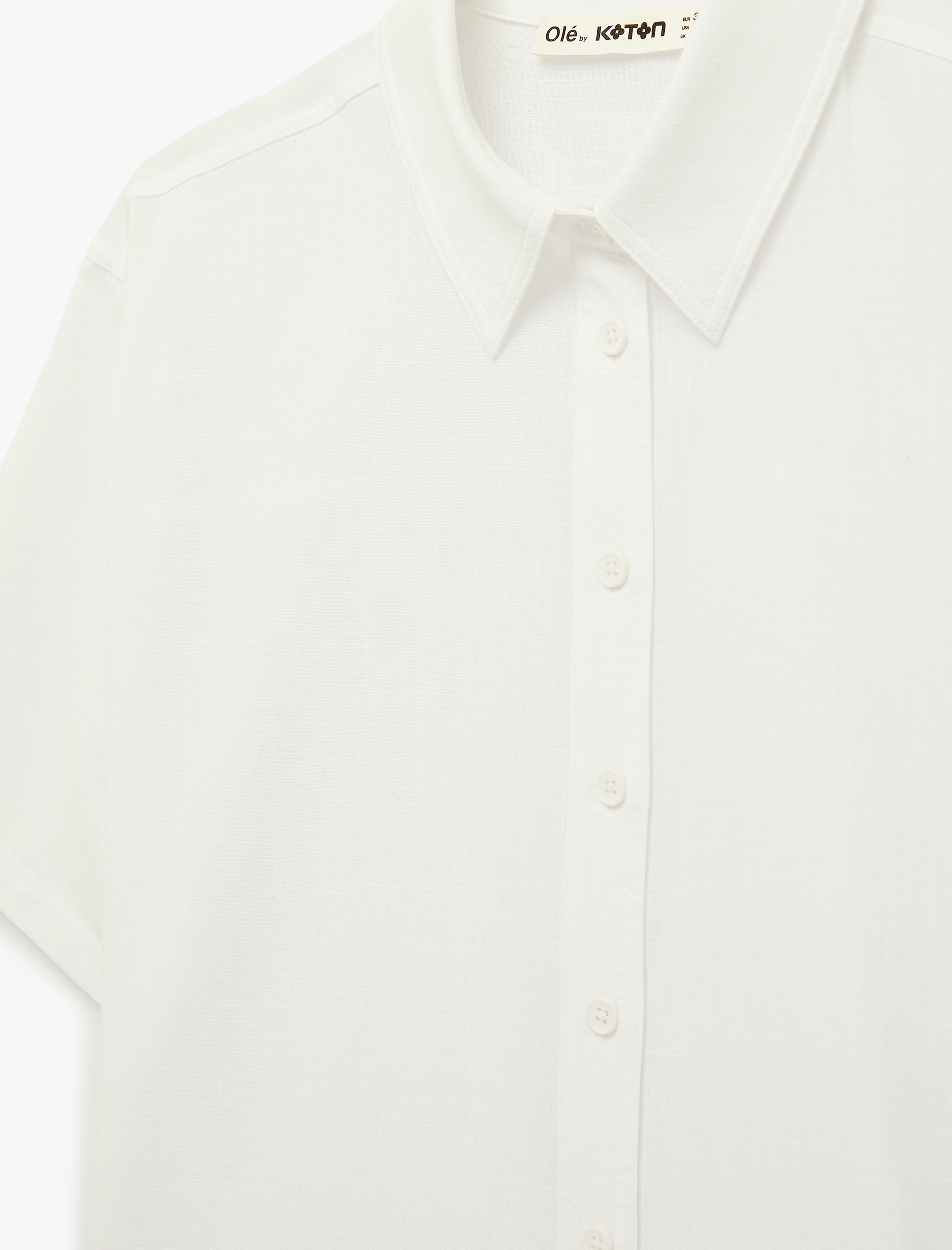   Pamuklu Düğmeli Klasik Yaka Kısa Kollu Crop Gömlek