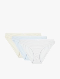 Pamuklu Çok Renkli Kurdele Detaylı 3'lü Brief Külot Seti