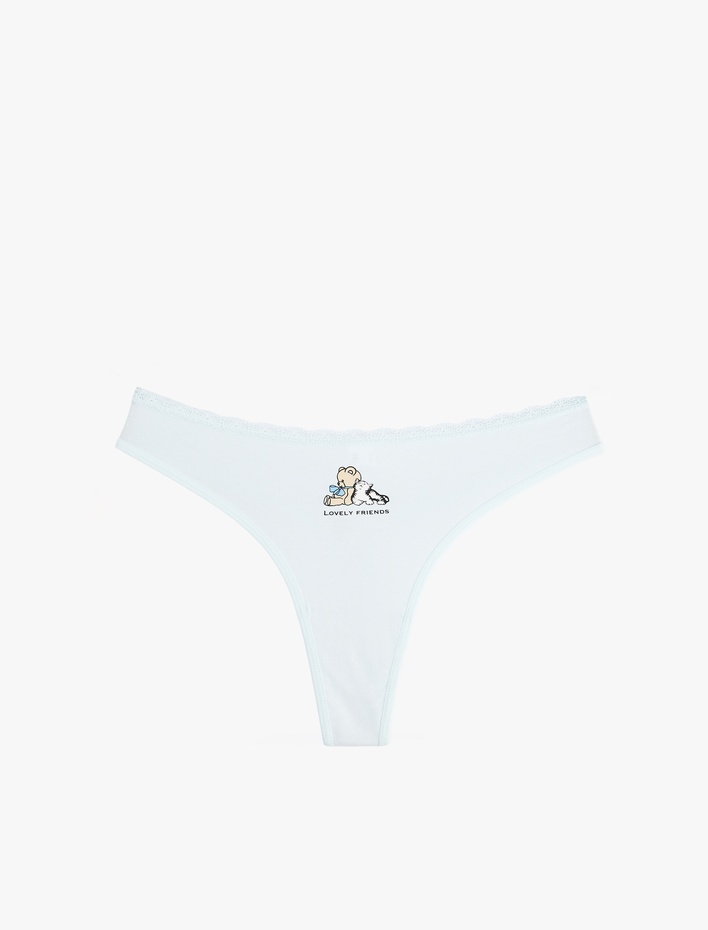  Beli Dantelli Pamuklu Rahat Kalıp Baskılı String Külot