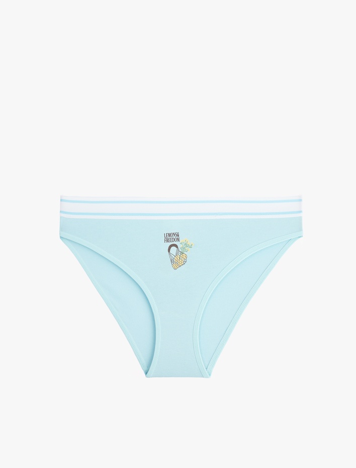  Rahat Kalıp Bel Detaylı Pamuklu Meyve Baskılı Brief Külot