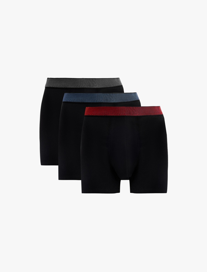  Çok Renkli Bel Detaylı Pamuklu 3'lü Boxer Seti