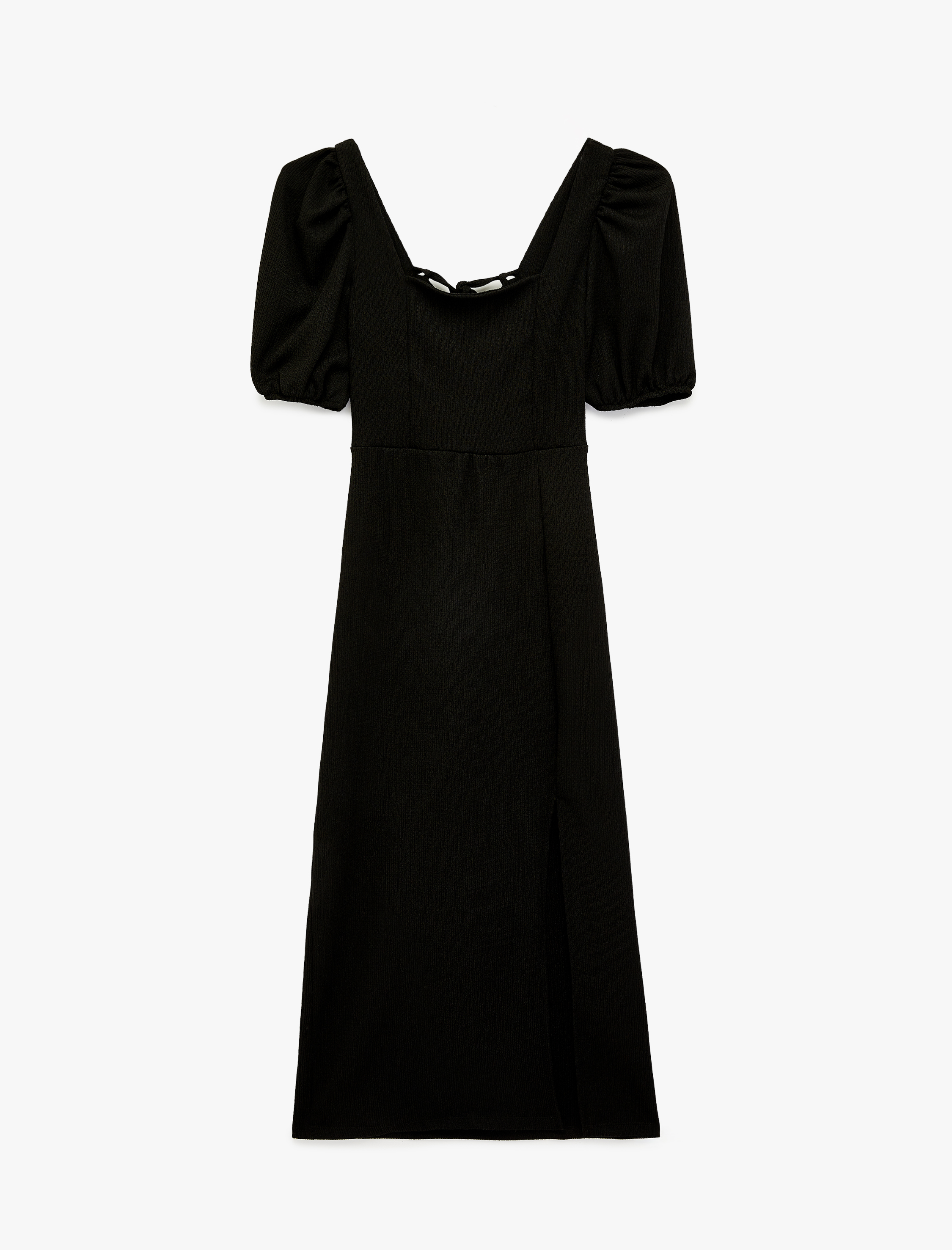   Balon Kol Kare Yaka Slim Fit Bürümcük Bodycon Midi Elbise