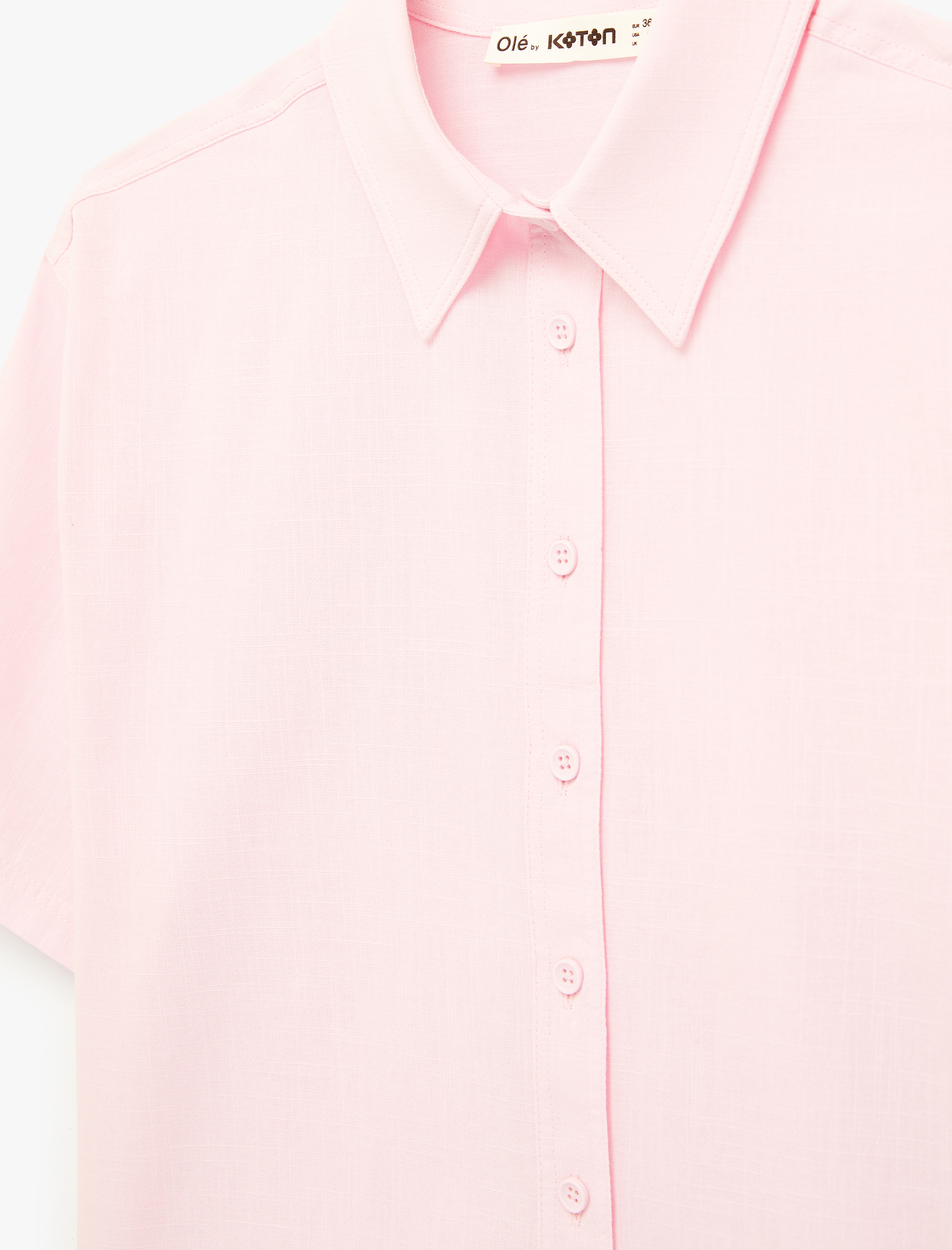   Pamuklu Düğmeli Klasik Yaka Kısa Kollu Crop Gömlek