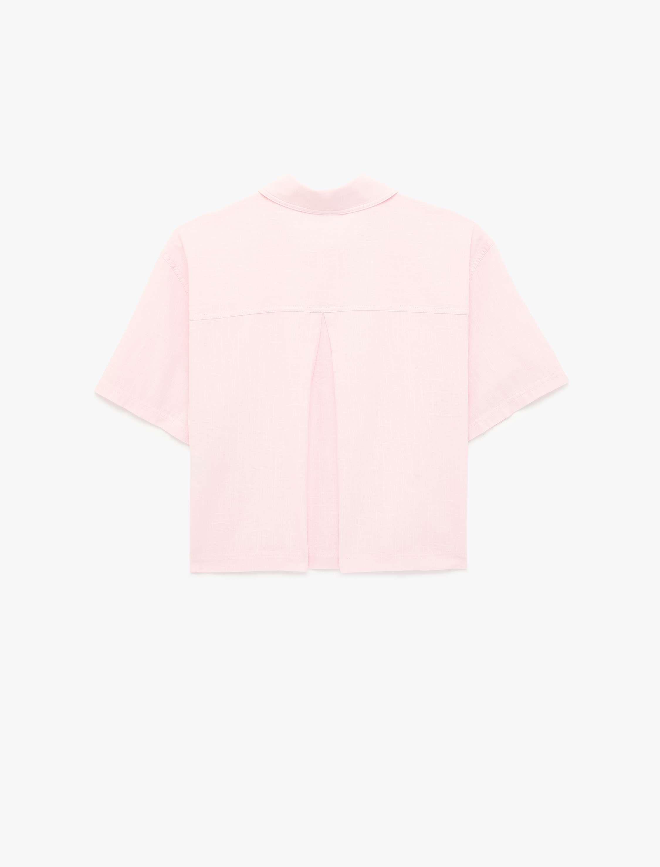   Pamuklu Düğmeli Klasik Yaka Kısa Kollu Crop Gömlek