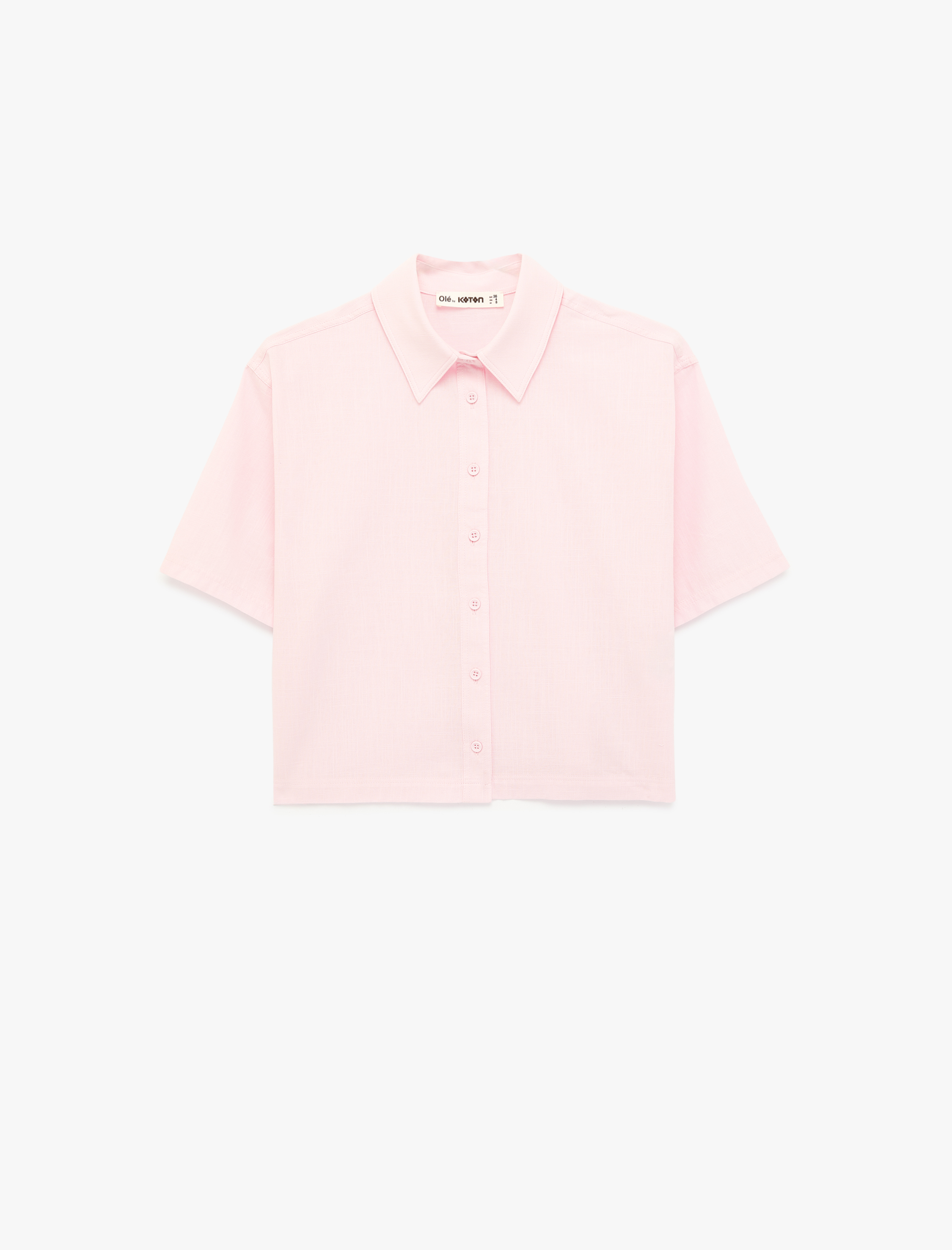   Pamuklu Düğmeli Klasik Yaka Kısa Kollu Crop Gömlek