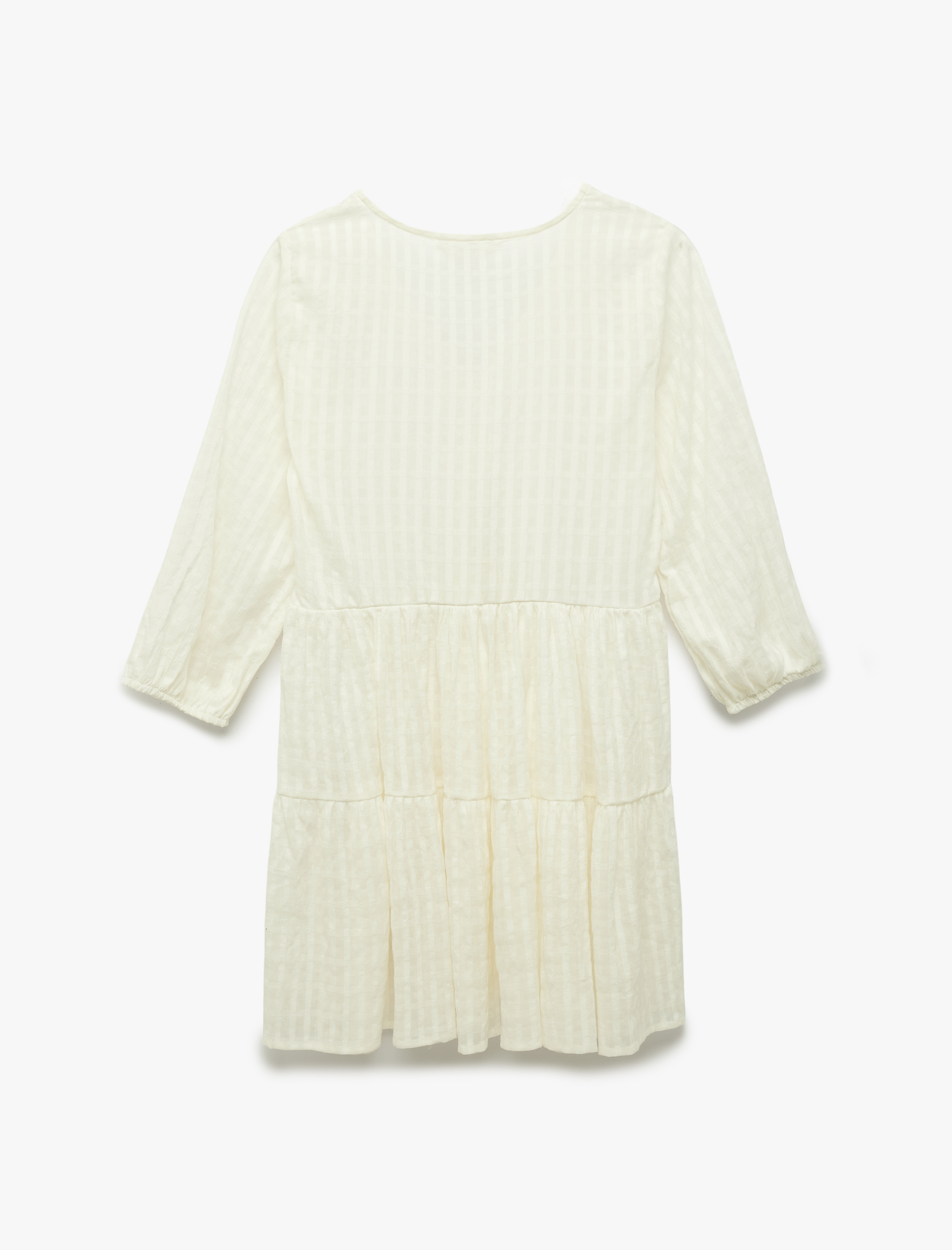   Pamuklu Rahat Kalıp Uzun Kollu V Yaka Kısa Plaj Elbisesi