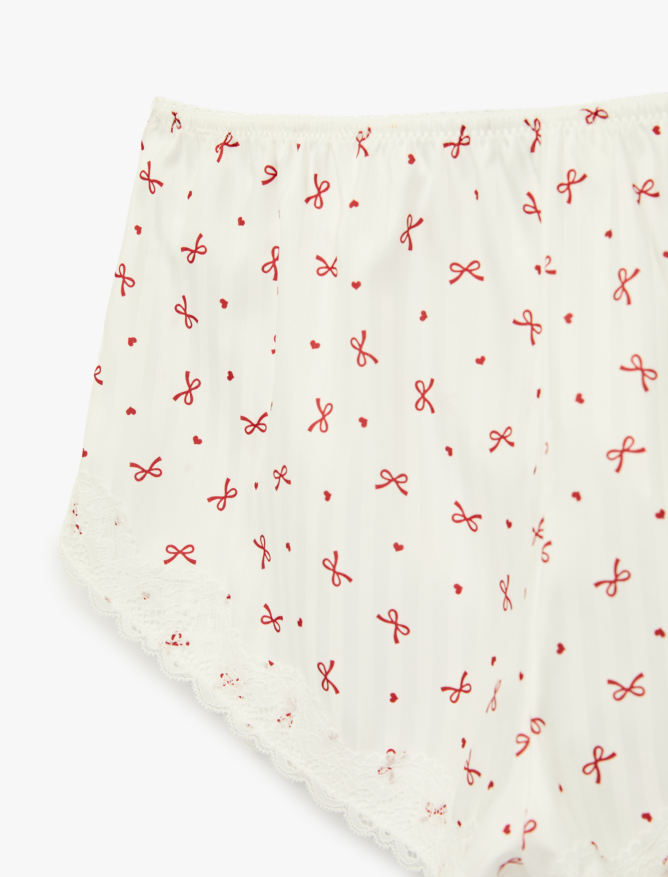   Rahat Kesim Fiyonk Baskılı Dantel Detaylı Mini Pijama Altı