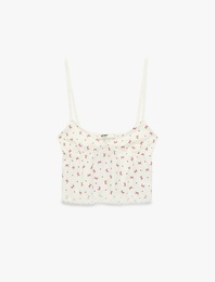 Fiyonk Baskılı Dantel Detaylı V Yaka Askılı Pijama Üstü