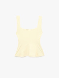 U Yaka Slim Fit Peplum Kolsuz Bluz