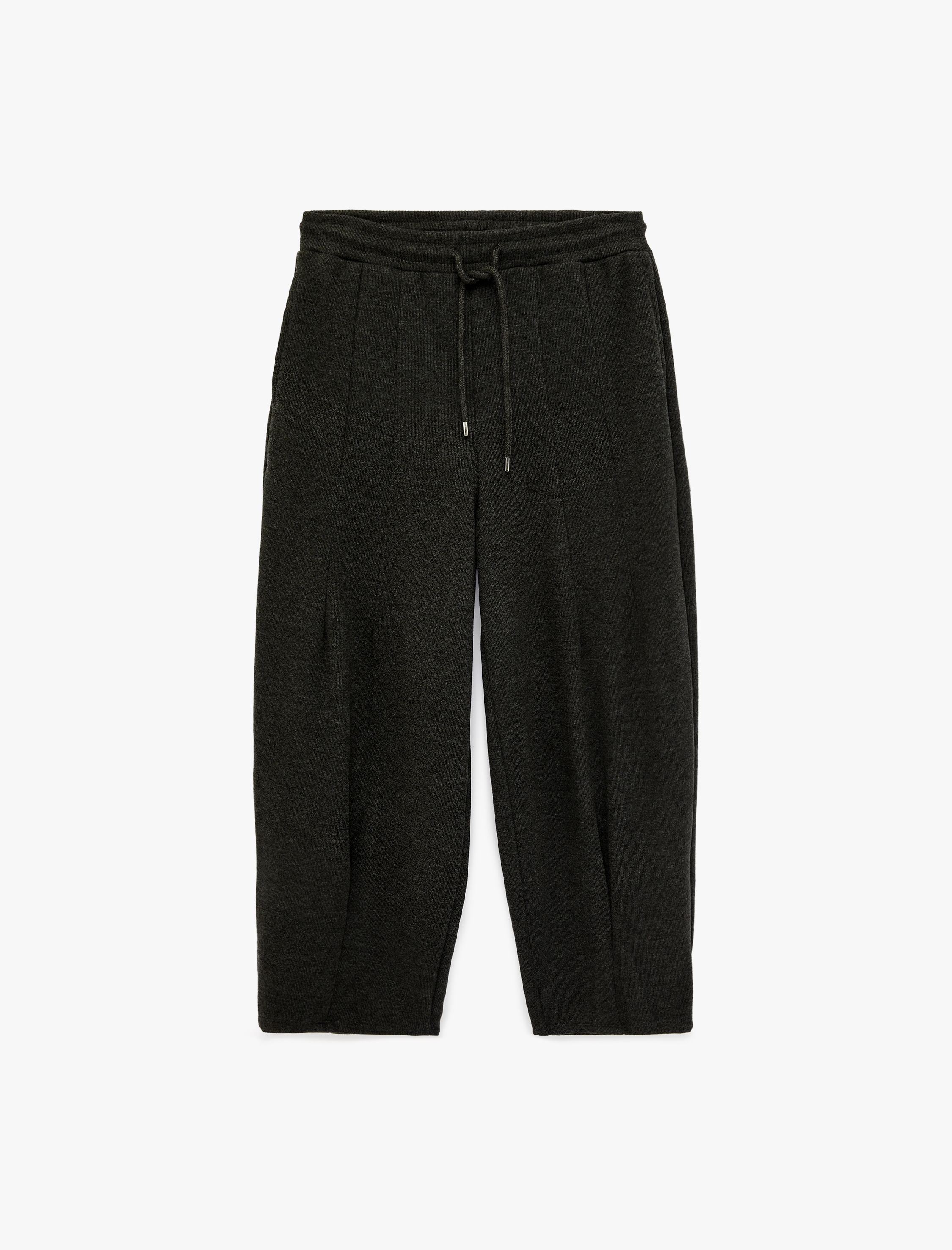   Beli Lastikli Bağlamalı Nervürlü Geniş Paça Balon Pantolon