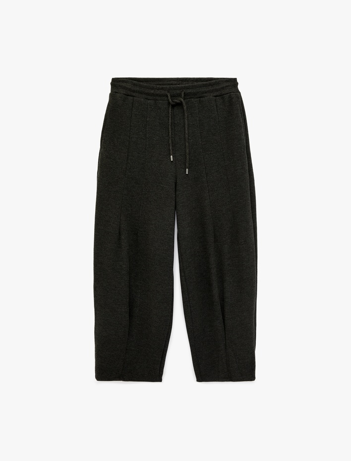  Beli Lastikli Bağlamalı Nervürlü Geniş Paça Balon Pantolon