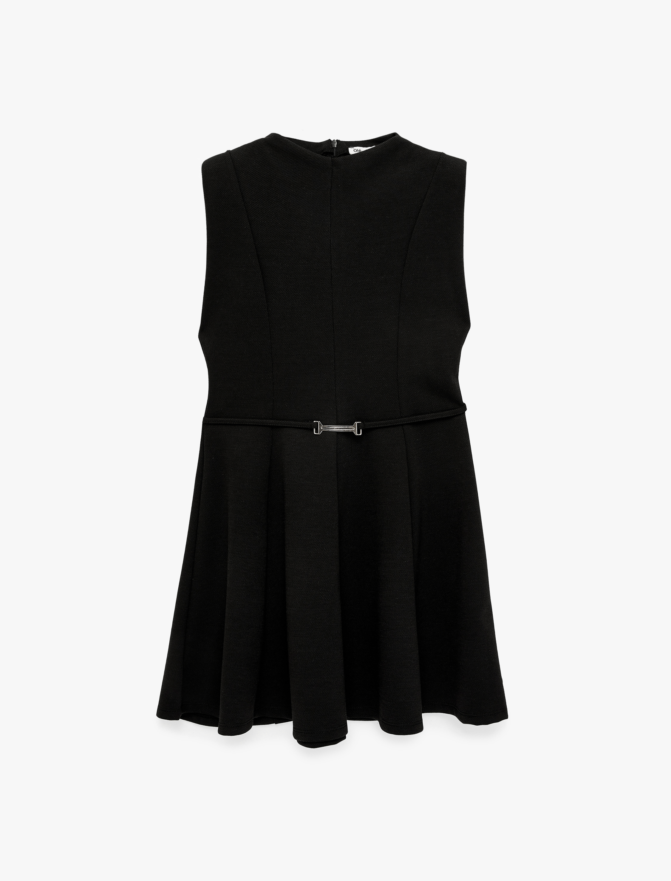   Kemer Detaylı Bisiklet Yaka Kolsuz Mini Kloş Elbise