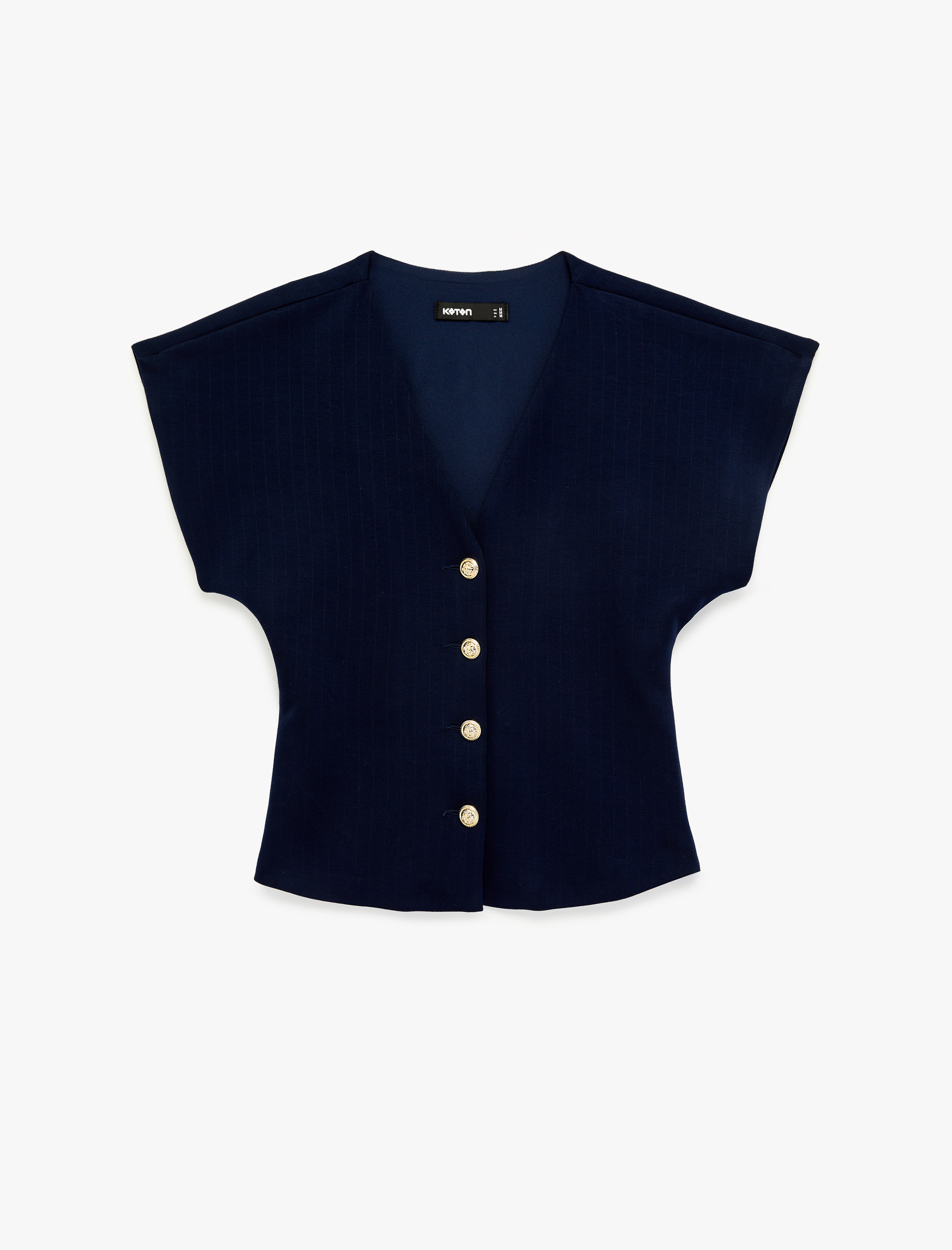   Düğmeli V Yaka Kolsuz Hırka