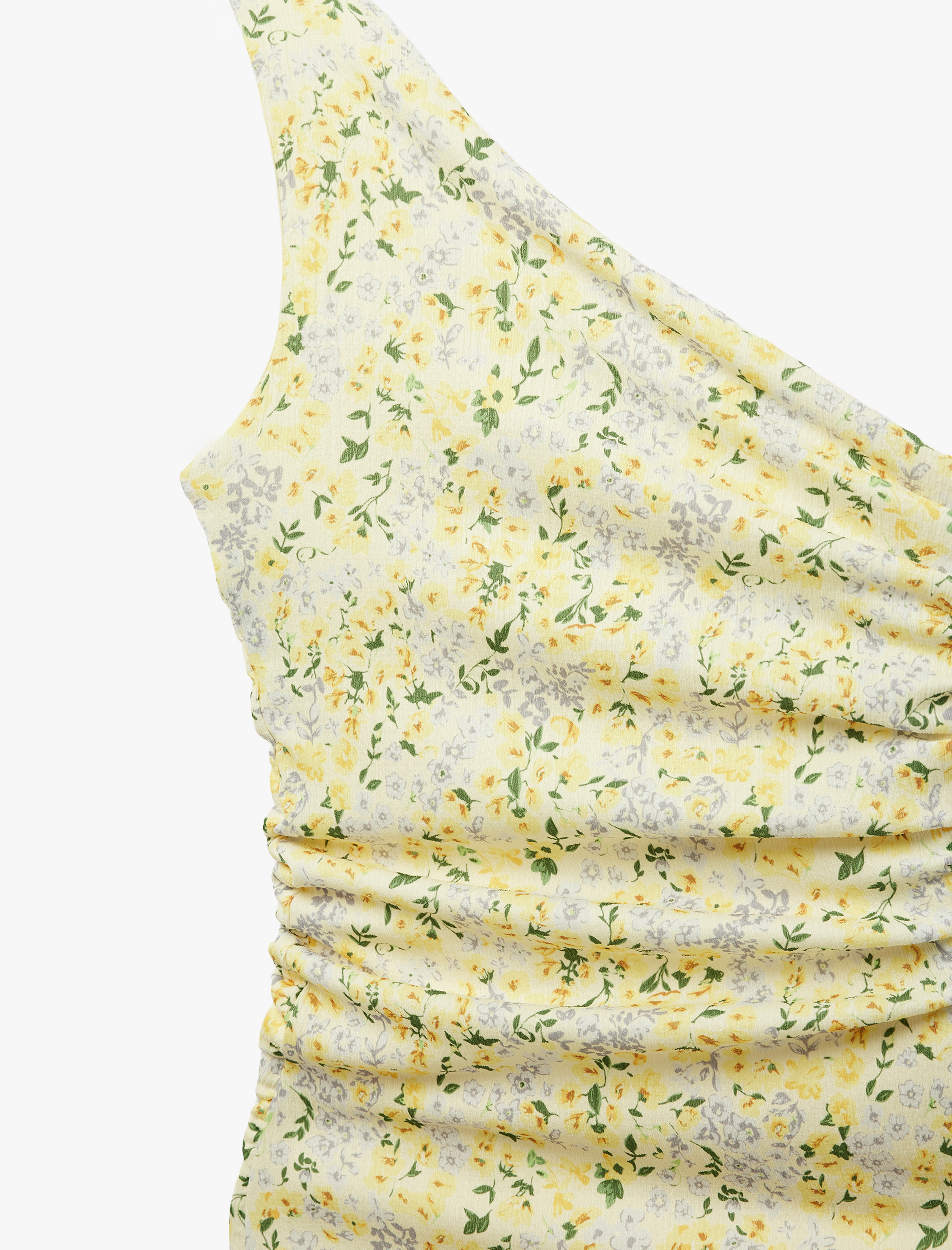   Tek Omuz Büzgülü Kolsuz Çiçekli Uzun Elbise