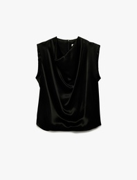 Degaje Yaka Kolsuz Saten Bluz