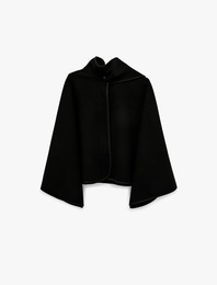 Uzun Pelerin Kol Oversize Dik Şal Yaka Kaşe Ceket