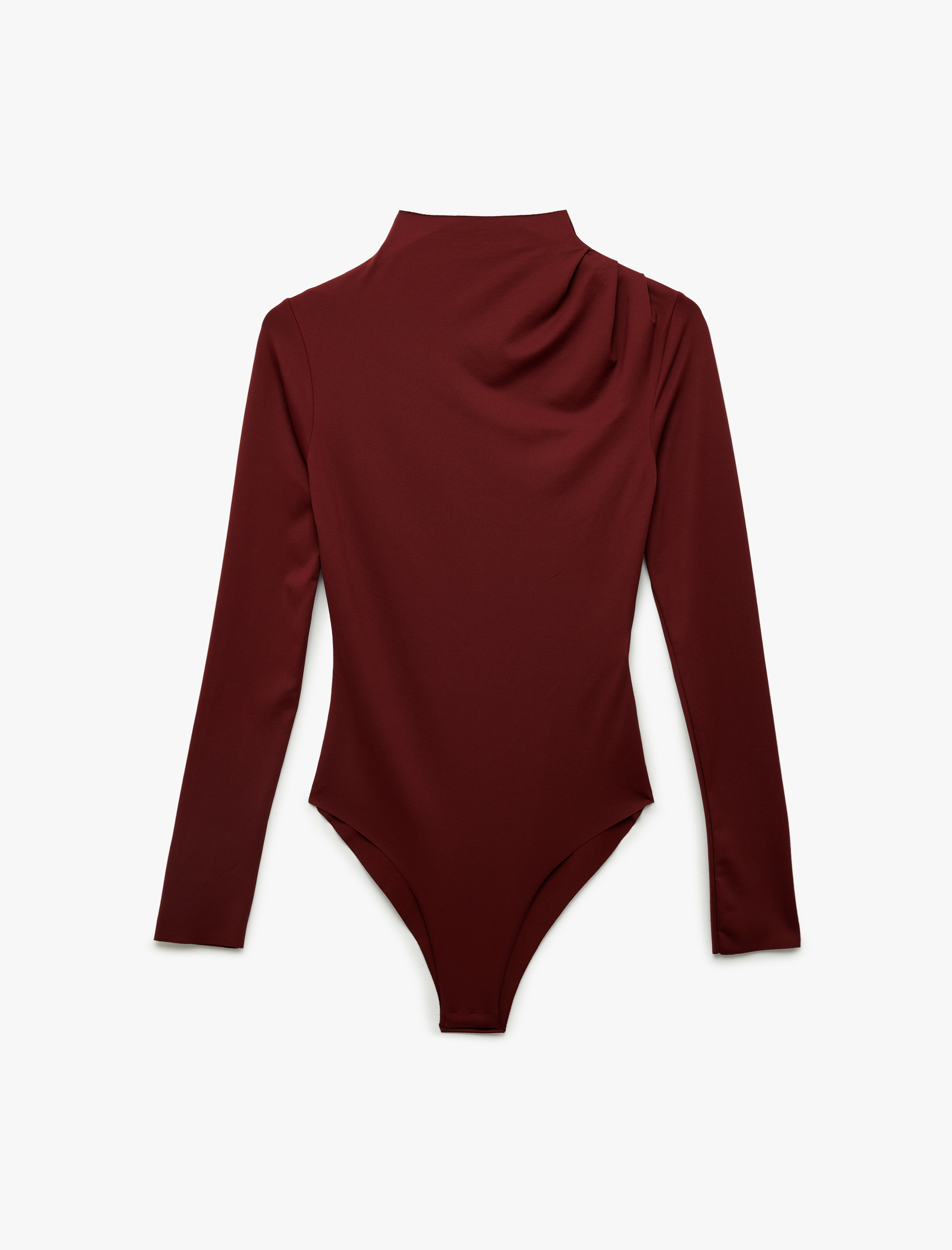   Slim Fit Uzun Kollu Dik Yaka Drape Detaylı Bodysuit