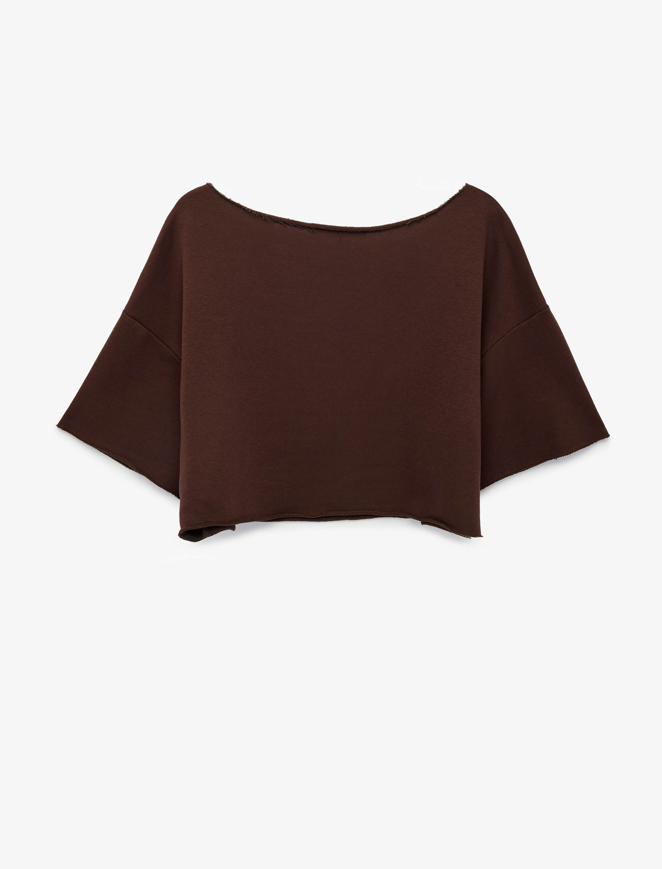   Rahat Kalıp Kısa Kollu Omzu Açık Baskılı Crop Tişört