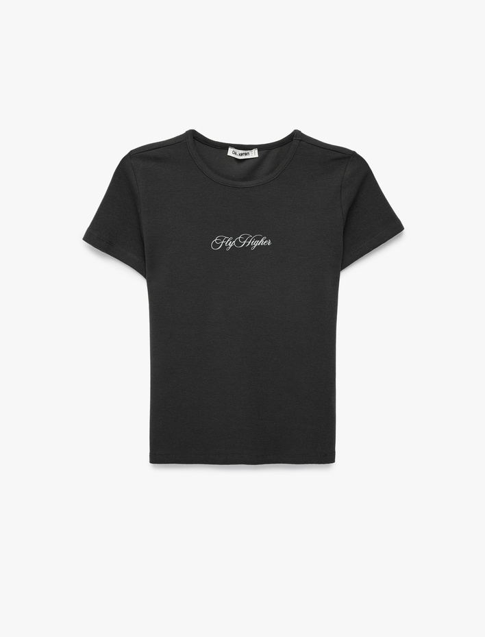  Slim Fit Kısa Kollu Bisiklet Yaka Arkası Melek Baskılı Tişört