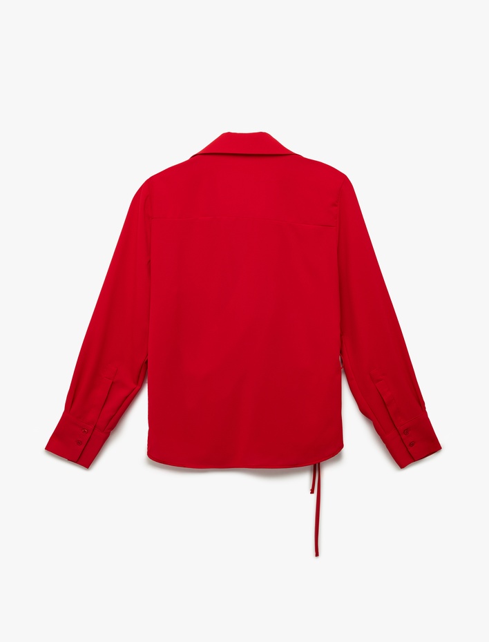  Bağlama Detaylı Uzun Kollu Kruvaze Yaka Gömlek